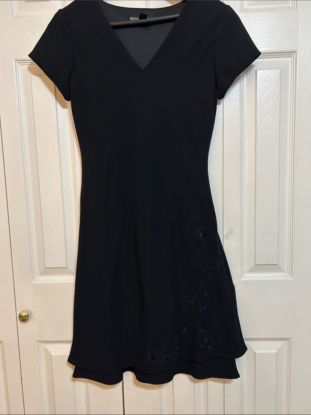 Dawn Joy EveningwearBlack V-Neck Short Sleeve A-Line Dress